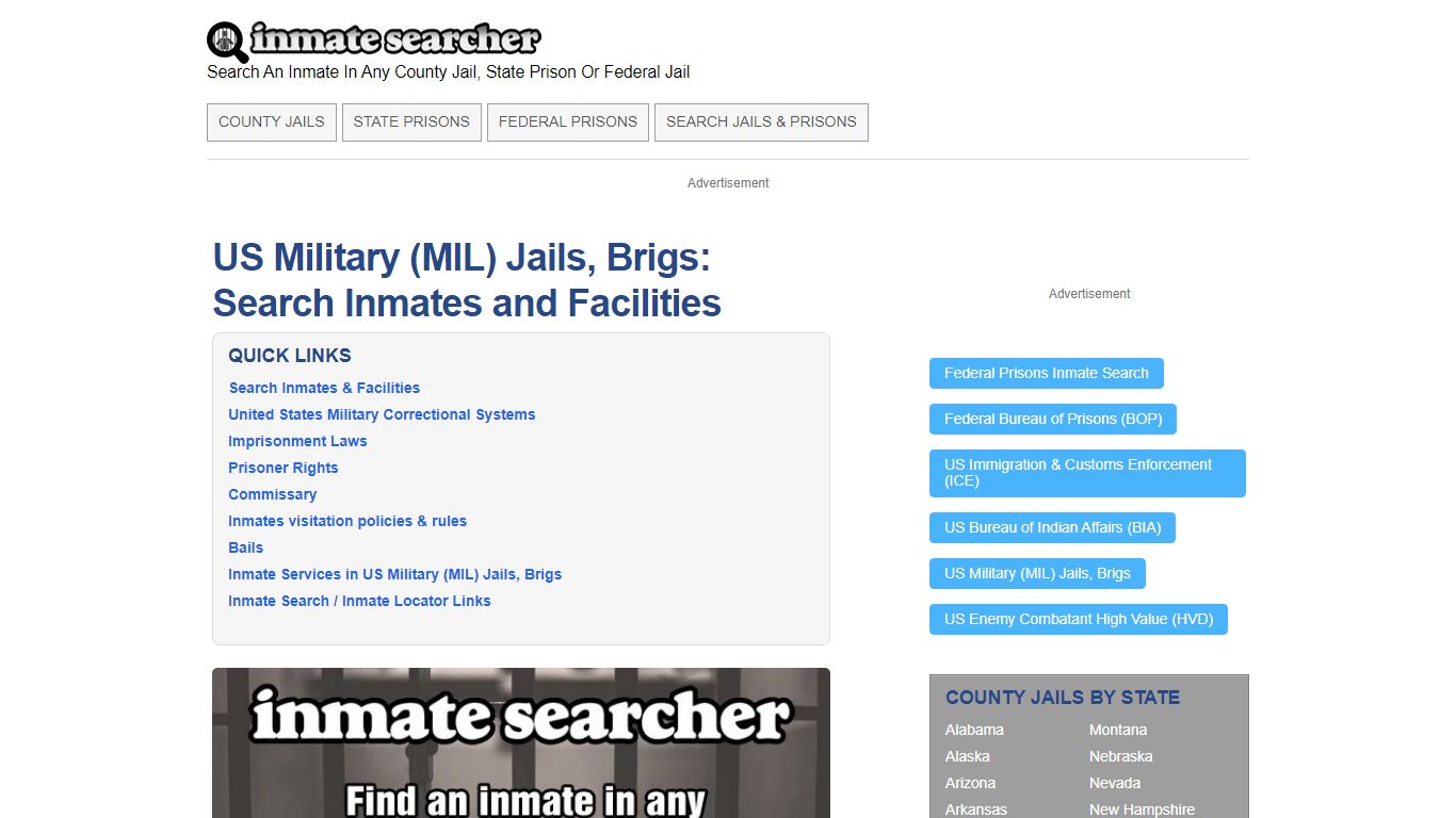 US Military (MIL) Jails, Brigs: Search Inmates and Facilities